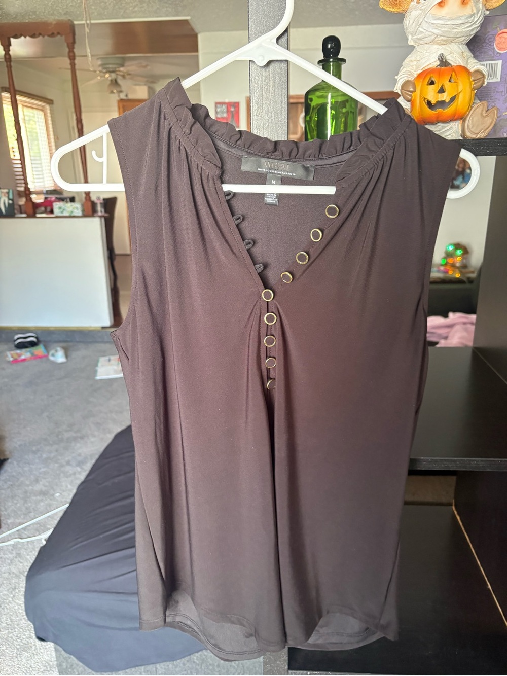 White House Black Market Black Sleeveless Eyelet V-Neck Camisole